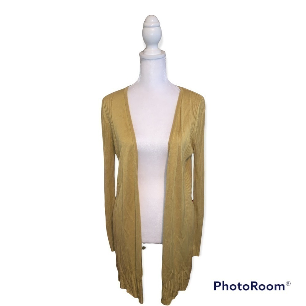 Last Chance !‎ Premise Mustard Yellow Ribbed Open Front Cardigan Sweater Small